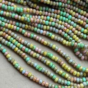 Spring Beads, Size 6/0 Czech Seed Beads, 4mm Czech Glass Picasso Beads, Full Strand of 175-225 Beads, Dry Gulch, Smarties Picasso Mix