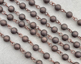6mm Stardust Antique Copper Rosary Chain, Copper Beaded Chain, Metal Eyepin Chain, 6mm Round Chain, Easy Open Eyepin Chain, Dry Gulch, 1Ft