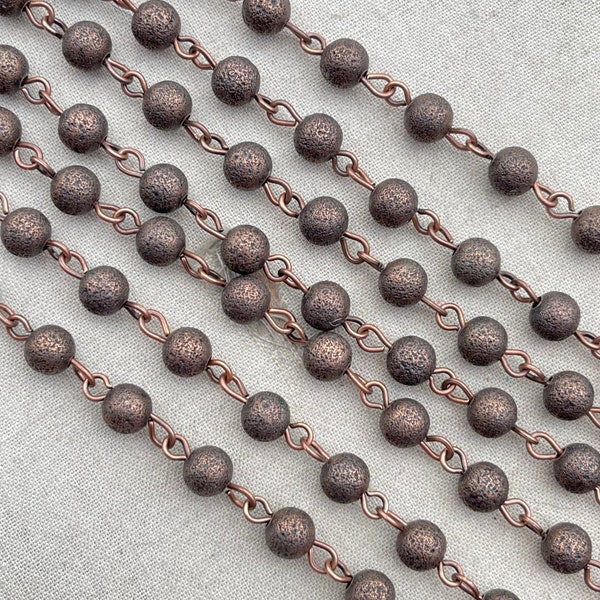 6mm Stardust Antique Copper Rosary Chain, Copper Beaded Chain, Metal Eyepin Chain, 6mm Round Chain, Easy Open Eyepin Chain, Dry Gulch, 1Ft