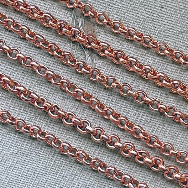 3mm New Solid Copper Chain, Rolo Copper Chain, 3mm Copper Chain, Soldered Chain, Made In India, Cut to Length per Foot, Dry Gulch, 3mm