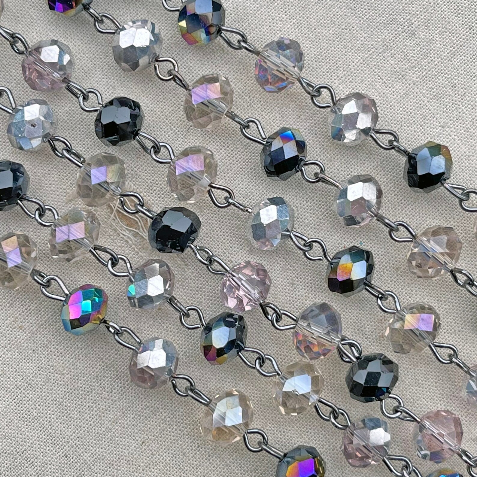 Purple Crystal Bead Chain Black Purple Bead Chain 8mm Etsy