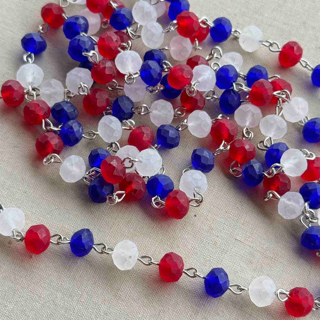 Frosted Chain Betsy Ross, Red White Blue Chain, Frosted Rosary Beaded Chain, 8mm ...