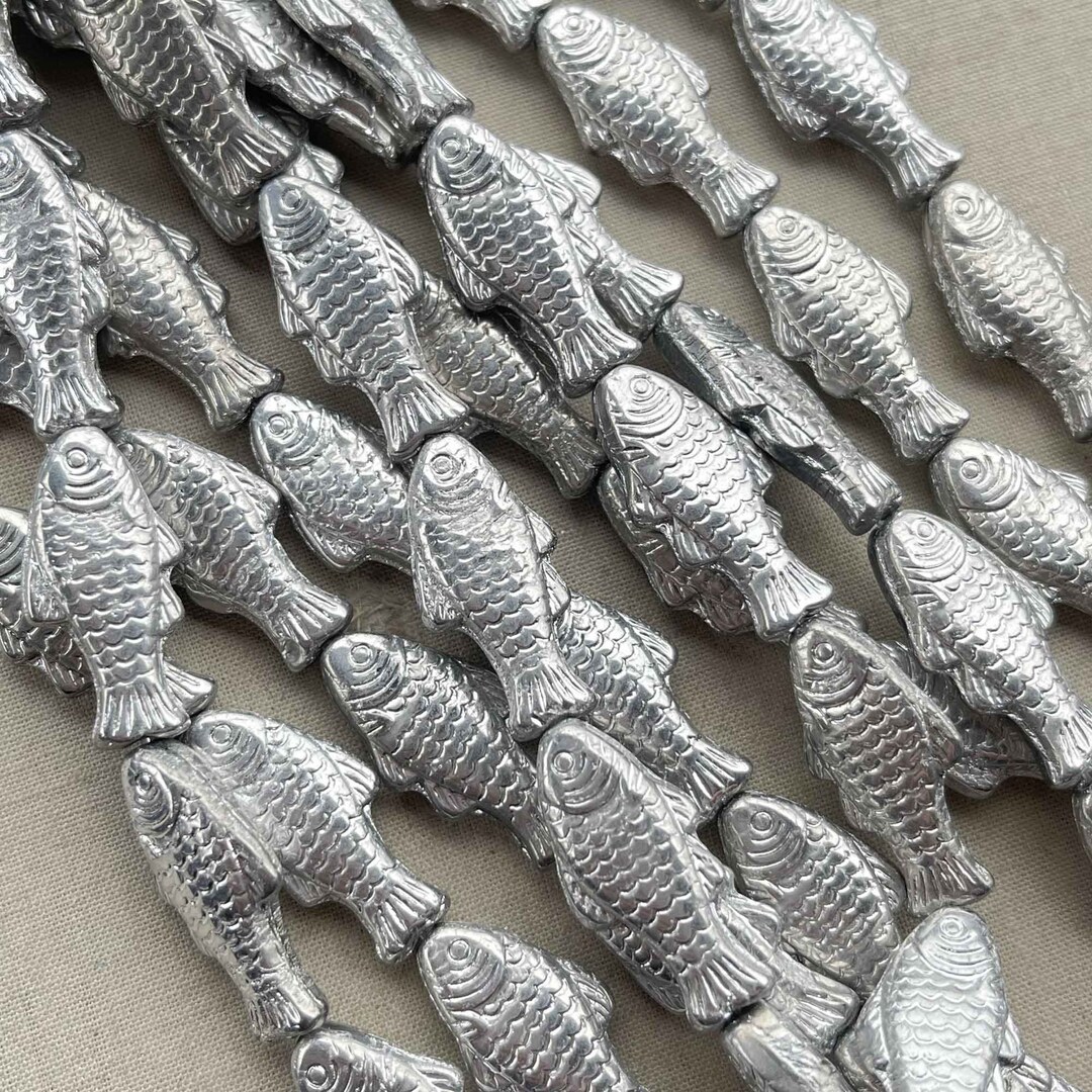 Silver Fish Beads Czech Glass Fish Beads Silver Plated Fish Etsy