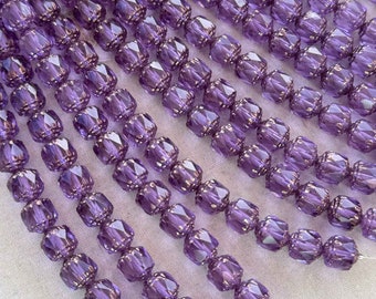 Purple Cathedral Czech Glass Beads, Fire Polish Czech Beads, 8mm Cathedral Barrel Czech Beads, Dry Gulch, 15 Beads, Amethyst Bronzite