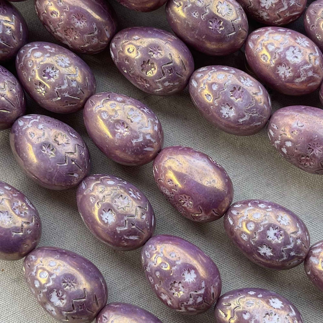 Purple Easter Egg Beads, Easter Glass Beads, Faberge Egg, Easter Egg