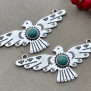 Thunderbird Pendant, Plated Thunderbird Pendant with Faux Turquoise Stone, Thunderbird Jewelry Findings, 80x32mm, 2 Pcs, Dry Gulch image 2