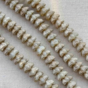 Etched Bell Flower Beads, Beige Czech Flower Beads, 8x5mm Bellflower Caps, Czech Glass Flowers, Dry Gulch, 25Pcs, Etched Beige Gold Wash