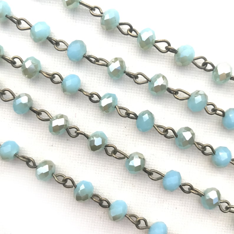 Pink Crystal Pearl Rondelle Beaded Rosary Silver Eyepin Chain 6x4mm 2 feet