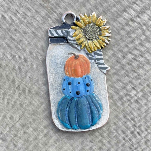 Blue Pumpkin Jar Pendant, Vintage Jar Pendant, Artisan Autumn Pendant, Mason Jar Pendant, Artisan Jar Pendant, Dry Gulch, 1 Pc, Sugar Pie