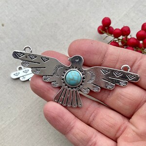 Thunderbird Pendant, Plated Thunderbird Pendant with Faux Turquoise Stone, Thunderbird Jewelry Findings, 80x32mm, 2 Pcs, Dry Gulch image 3