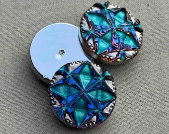 Gem Czech Glass Cabochon, 18mm Czech Glass Cab, 18mm Glass Cabochon, Blue Silver AB Cabochon, 1 Pc, Dry Gulch, Nickel Volcano