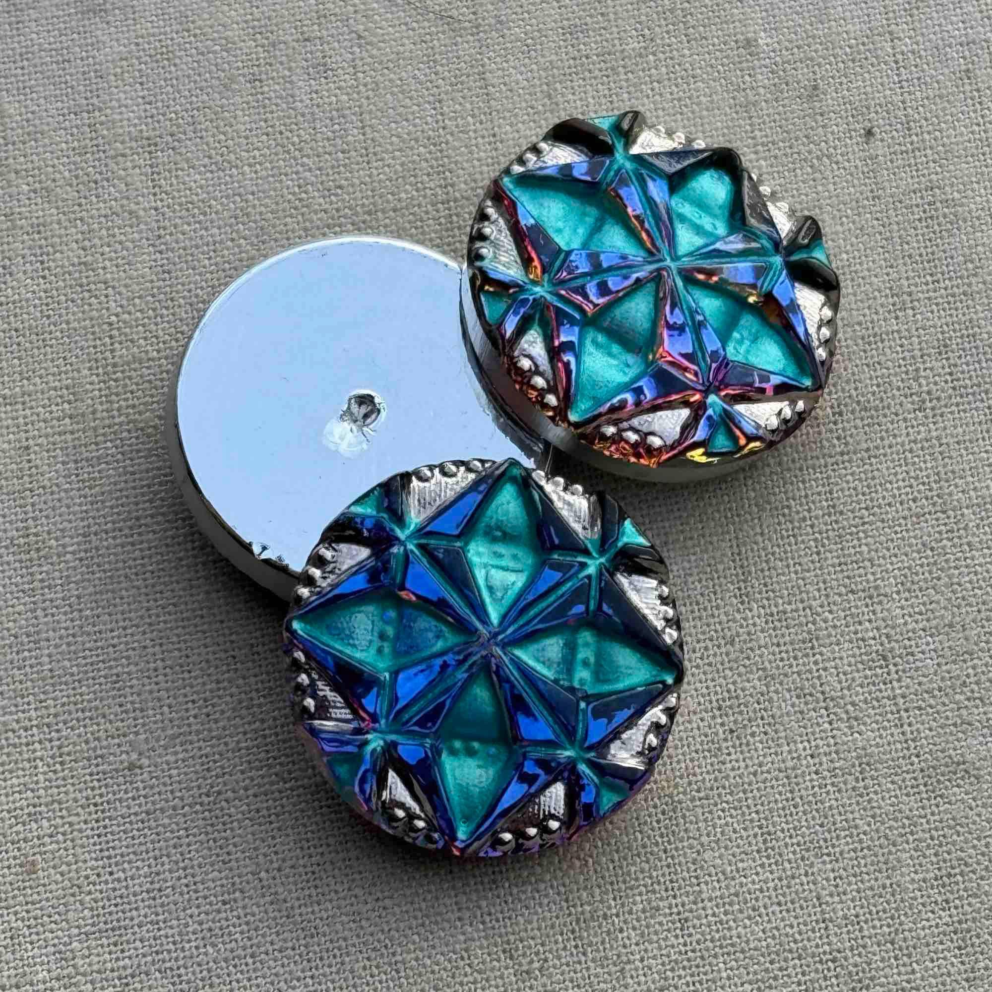 Gem Czech Glass Cabochon, 18mm Czech Glass Cab, 18mm Glass Cabochon, Blue Silver AB Cabochon, 1 Pc, Dry Gulch, Nickel Volcano