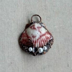 Electroformed Seashell Pendant, Flamingo Scallop Shell, Artisan Made, 40x33mm, 1Pc, Dry Gulch