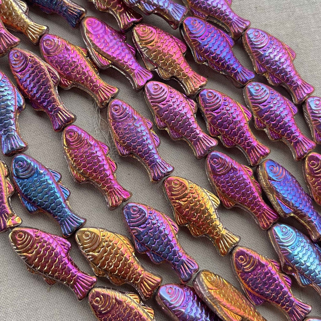 Copper AB Fish Beads, Czech Glass Fish Beads, Trout Fish Bead, Metallic