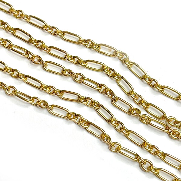 Solid Raw Brass Chain, Vintage Gold Brass Chain, Small 8x3mm Oval Cable, Soldered Chain, Bali Brass, Cut to Length Per Foot, Dry Gulch