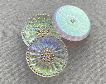 Daisy Czech Glass Cabochon, 18mm Czech Glass Cab, 18mm Glass Cabochon, Crystal AB Cabochon, 1 Pc, Dry Gulch, Crystal AB Gold
