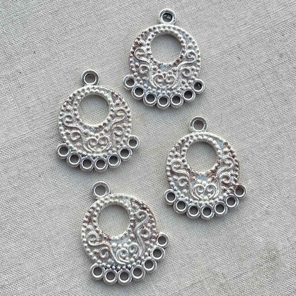 Cream Bohemian Filigree Chandelier Finding, Hoop Chandelier Component, Rustic Artisan Earring Findings, 25x17mm, 4 Pcs, Dry Gulch, Cream