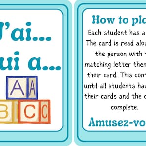 I Have... Who has...? French Alphabet Chain Game // J&#39;ai... Qui a...? l&#39;alphabet