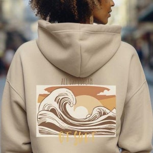 Hooded Sweatshirt Dream of surfing, Retro surf print hoodie, beach wear,  graphic design for surfers, surf street wear