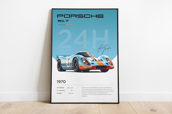 Affiche Porsche 917, impression Porsche, poster voiture de course, affiche 24h du Mans, cadeau passionné Porsche, voiture de légende