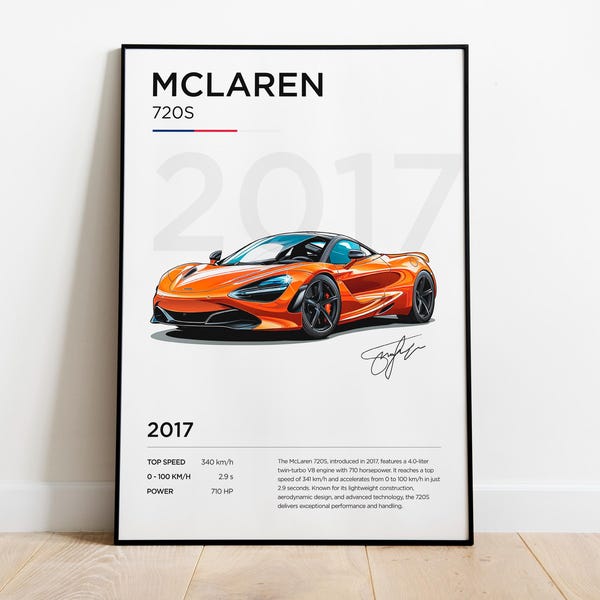 Pôster do McLaren 720S, impressão do McLaren 720S, pôster do McLaren, moldura decorativa do McLaren, ilustração do McLaren, presente para entusiasta do McLaren