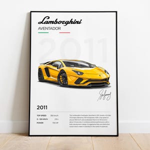 Cartel Lamborghini Aventador, estampado Lamborghini, cartel Lamborghini, marco decoración Lamborghini, ilustración Lamborghini