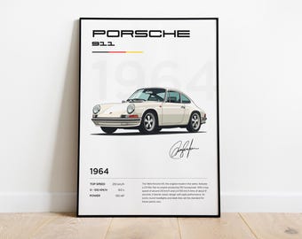 Porsche 911 Poster, Porsche Print, Car Poster, Porsche Illustration, Classic Porsche, Porsche Enthusiast Gift, Porsche Frame
