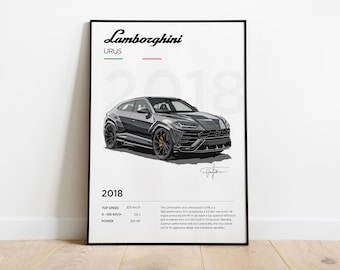 Lamborghini Urus Poster, Lamborghini Print, Lamborghini Poster, Lamborghini Frame Decor, Lamborghini Illustration