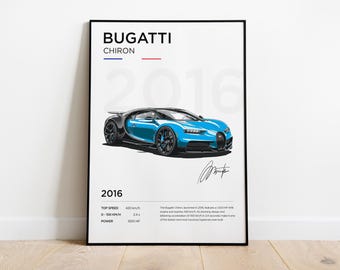 Bugatti Chiron Poster, Bugatti Chiron Druck, Bugatti Poster, Bugatti Dekorationsrahmen, Bugatti Illustration, Bugatti Enthusiast Geschenk