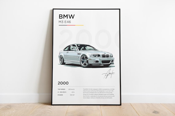Affiche BMW E46, impression BMW, poster BMW, cadre décoration Bmw, illustration Bmw, cadeau Bmw, poster voiture youngtimers