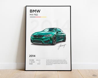 Cartel BMW M4, impresión BMW, cartel BMW, marco decoración Bmw, ilustración Bmw, regalo Bmw, cartel de coche youngtimers