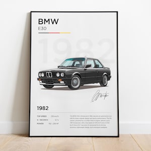 BMW E30 Poster, BMW Print, BMW Poster, Bmw Frame Decor, Bmw Illustration, Bmw Gift, Youngtimers Car Poster