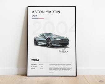 Aston Martin DB9 Poster, Aston Martin Print, DB9 Poster, Aston Martin Frame Decor, Aston Martin Illustration, Aston Martin Gift
