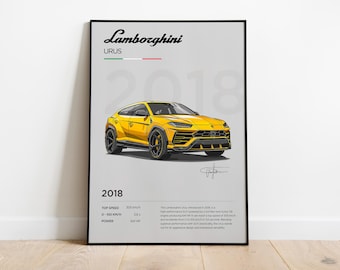 Lamborghini Urus Poster, Lamborghini Print, Lamborghini Poster, Lamborghini Frame Decor, Lamborghini Illustration