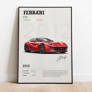 Poster Ferrari F12, stampa Ferrari, poster Ferrari, cornice decorativa Ferrari F12, illustrazione Ferrari, regalo Ferrari, poster per auto