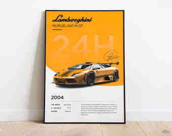 Lamborghini 24h of Le Mans Poster, Lamborghini Print, Lamborghini Poster, Lamborghini Frame Decor, Lamborghini Illustration