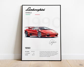 Lamborghini Diablo Poster, Lamborghini Print, Lamborghini Poster, Lamborghini Frame Decor, Lamborghini Illustration, Gift