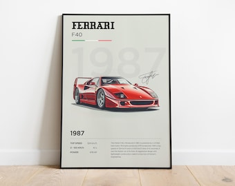 Ferrari F40 Poster, Ferrari Print, Car Poster, Car Gift, Collector's Car, Ferrari Enthusiast Gift, Automotive Decor