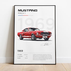 Poster Mustang Mach 1, stampa Mustang, poster Mustang, cornice decorativa Mustang, illustrazione Mustang, poster di auto americane