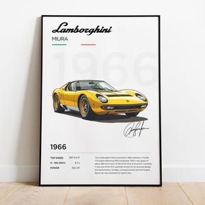 Poster Lamborghini Miura, stampa Lamborghini, poster Lamborghini, cornice decorativa Lamborghini, illustrazione Lamborghini