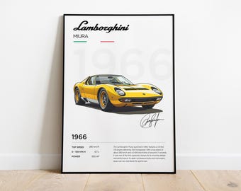 Lamborghini Miura Poster, Lamborghini Print, Lamborghini Poster, Lamborghini Frame Decor, Lamborghini Illustration, Gift car