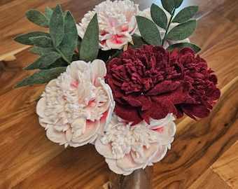 Realistic Felt Peonies, Hand-crafted Wool Flower Bouquet, Floral Home Decor Gift