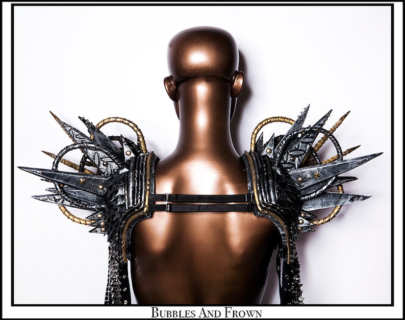 Epaulettes in Black and Silver and Gold with Studs Shoulder Armor Epaulettes Mad Max Costume Metal Guard..