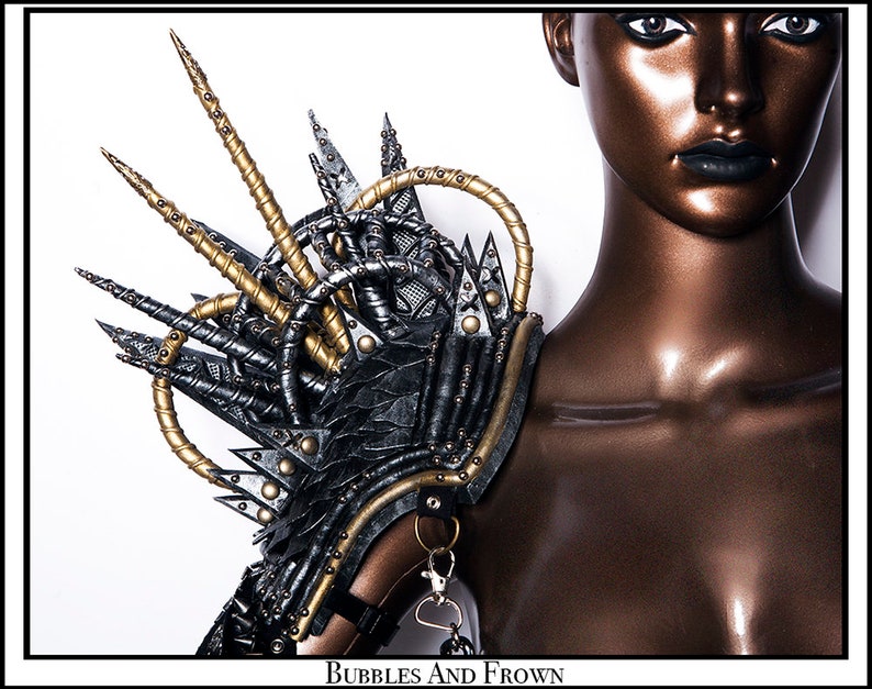 Epaulettes in Black and Silver and Gold with Studs Shoulder Armor Epaulettes Mad Max Costume Metal Guard..