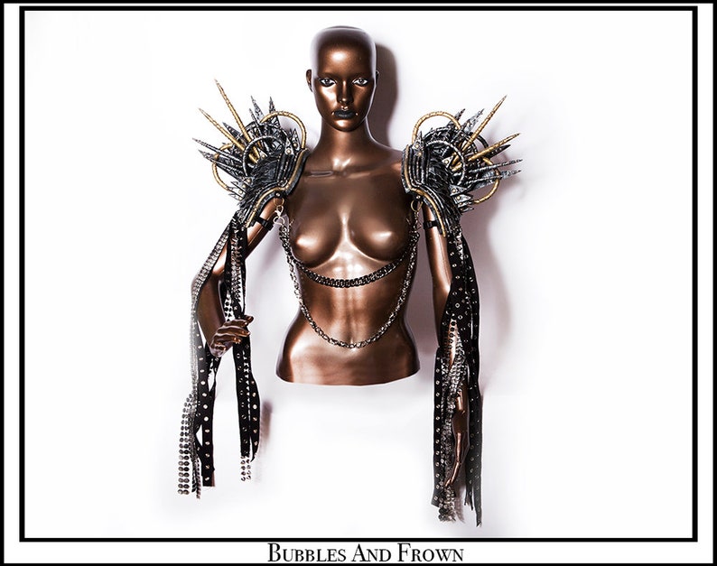 Epaulettes in Black and Silver and Gold with Studs Shoulder Armor Epaulettes Mad Max Costume Metal Guard..