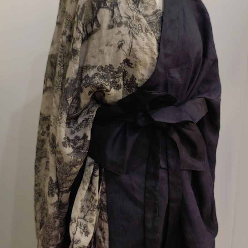 Color Block Ramie Hanfu Kimono Jacket: Lightweight Long Sleeve Top image 6