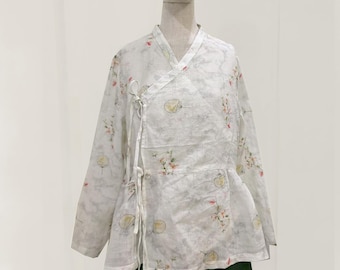 Ramie Qipao Blouse: Lightweight Retro Pattern Top