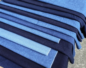 Indigo Cotton Fabric Bundle: 10pcs FQ, Natural Woad Dye