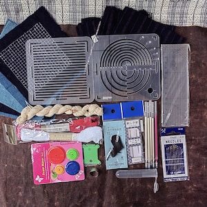 Sashiko embroidery kit DIY sashiko stitching tools embroidery supply sashiko stencil thread and needles boro stitching, denim remake tool
