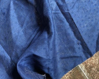 Indigo Blue Linen Tencel Fabric: Plant Dyed Jacquard Summer Fabric